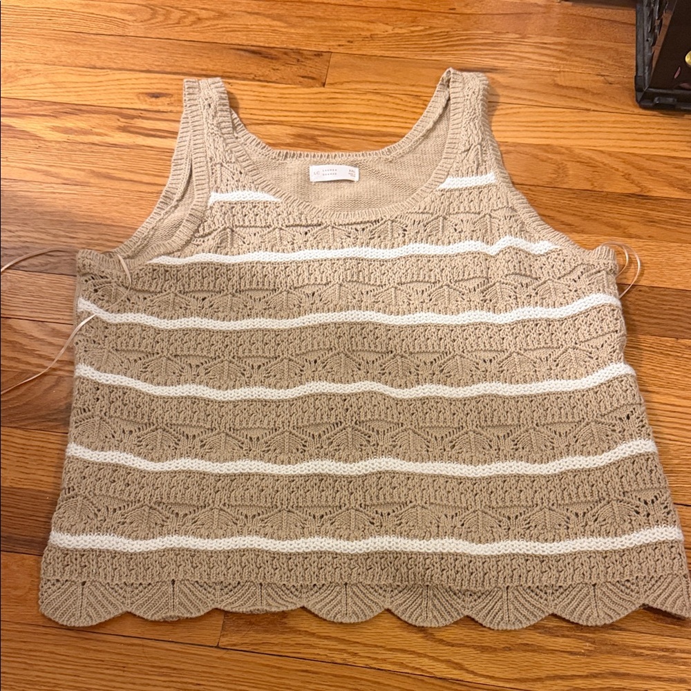 LC Lauren Conrad Beige and White Striped Knit Tank